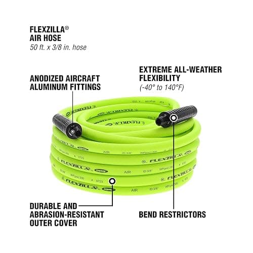 Flexzilla Air Hose, 3/8 in. x 50 ft., 1/4 in. MNPT Fittings, Heavy Duty, Lightweight, Hybrid, ZillaGreen - HFZ3850YW2 thumbnail 4