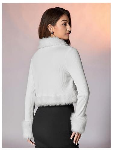 MakeMeChic Women's Faux Fur Open Front Coat Fuzzy Long Sleeve Crop Jacket Outerwear thumbnail 2