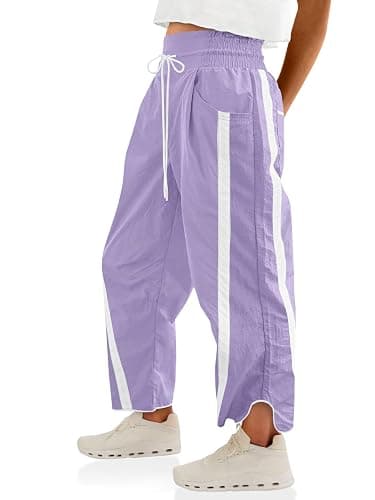 Fisoew Women's Baggy Wide Leg Pants Casual Drawstring Elastic Waisted Contrast Color Workout Y2K Track Pants - Image 1