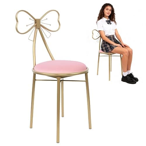 YCWSPEMR Velvet Butterfly Chair, Light Pink with Gold Metal Frame Soft Sponge Cushion, Elegant Bow Backrest, Modern Design, for Bedroom, Dining Room, & Lounge - Image 1