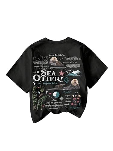 RoseSeek Women's Sea Otter Print Graphic Tees Cute Short Sleeve Crew Neck Casual Summer T Shirts - Image 1