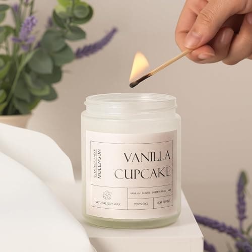 Molensun 4 Pack Candles for Home Scented, 28 oz Long Lasting Candles, Soy Candle Set Gift for Women - Lavender Thyme/Lemon Eucalyptus/Sage &Citrus/Vanilla Cupcake thumbnail 8
