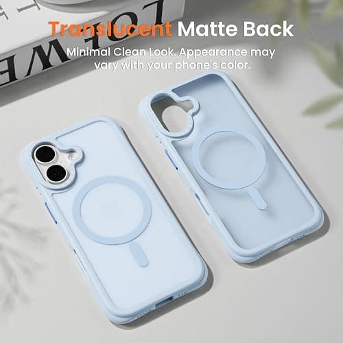 ORNARTO Magnetic for iPhone 16 Case 6.1", 20FT Military-Grade Drop Protection, Compatible with MagSafe, Slim Shockproof Translucent Matte Phone Case for iPhone 16, Baby Blue thumbnail 9