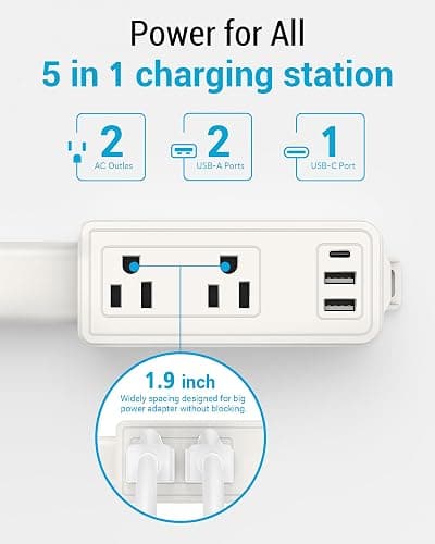 Outlet Extender Stick, 360° Rotatable Modular Plug Expander with 2 AC Outlets, USB-A & USB-C Ports, Free Combination 9” to 36”, Wall Socket Extender for Nightstand, Sofa, Bed, Cabinet, Home & Dorm thumbnail 2