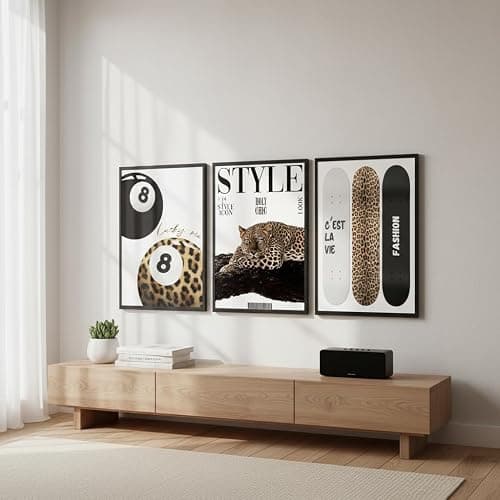 3Pcs Trendy Leopard Wall Art Preppy Aesthetic Stylish Leopard Painting Picture Wall Decor Funky Lucky 8 Ball Cheetah Poster Print Artwork for Bedroom Living Room Bathroom Home Decoration Unframed thumbnail 6
