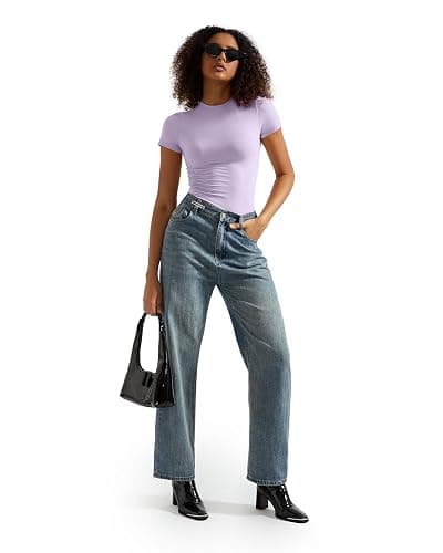 SUUKSESS Women Double Lined Fitted Basic Tee Crew Neck Short Sleeve Y2K Crop Top thumbnail 4