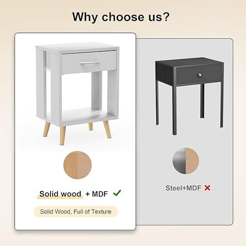 Nightstands Set of 2 with Fabric Storage Drawer and Open Wood Shelf, Side Table with Storage for Bedroom, Bedside Tables - 23.7" H White thumbnail 4