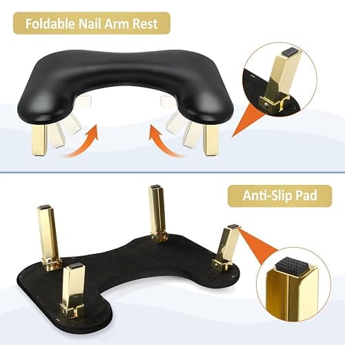Nail Arm Rest, Arm Rest for Nails Tech, Foldable Nail Tech Client Arm Rest, PU Leather Nail Hand Rest, U Shape Manicure Hand Rests for Foot Hand Rest, Black thumbnail 4