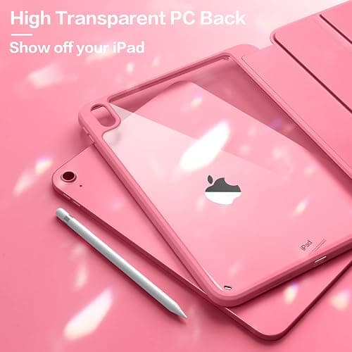 Vobafe Case for iPad A16 11th Generation 11 Inch 2025/iPad 10th 10.9" 2022 | with Pencil Holder, PC Clear Hard Back Cover, Slim Trifold Stand Case Support Touch ID, Auto Wake/Sleep, Pink thumbnail 3