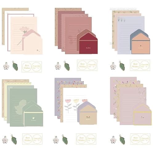 CSLEIAN 72 Pcs Stationery Paper Envelopes Set Includes 24 Lined Writing Paper & 12 Envelopes, Lovely Floral Cute Letter Writing Stationary Paper Envelopes Kit for Girls Office School Supplies(6Style) thumbnail 8