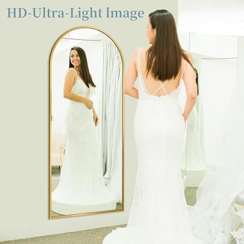 Coomily Full Length Mirror with Stand, 58"x19" Arched Full Body Mirror, Large Stand Up Aluminum Frame Floor Freestanding Hanging Leaning Mounted for Bedroom Living Room Entryway Gold thumbnail 8