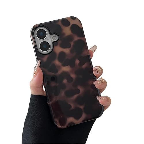 Longlayss Compatible with iPhone 16 Plus Case Tortoise Shell Phone Case for Women Girl Shockproof TPU and Hard PC Protective Cover - Amber Brown Leopard - Image 1