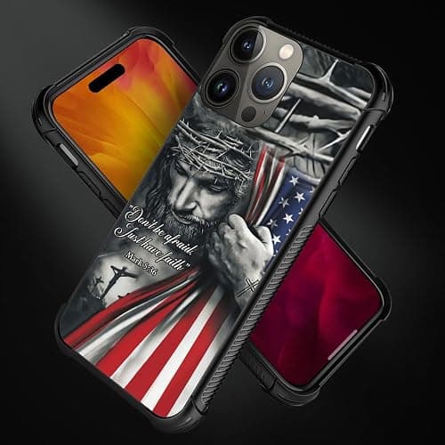 DAIZAG Case Compatible with iPhone 15,Shockproof Soft Phone Cover for Boy Men Gift Case,Christian Jesus God Bless American Flag thumbnail 5