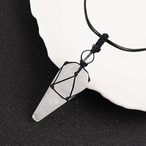 weryerker Healing Crystal Natural Gemstone Pendant Necklace Pointed Necklace Adjustable Black Rope For Men Women thumbnail 3