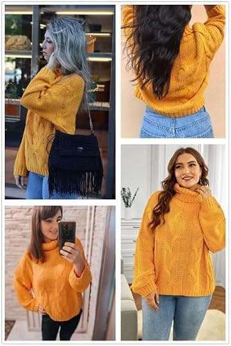 Dokotoo Womens 2025 Winter Fall Solid Turtleneck High Neck Balloon Long Sleeve Sweaters Pullover Outerwear thumbnail 5