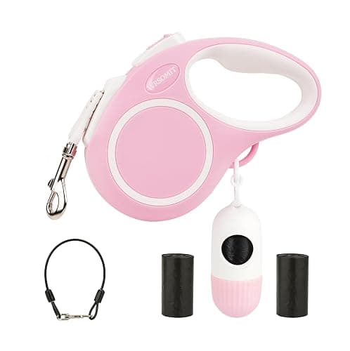 WRSOMIT Upgraded 16 Ft Retractable Dog Leash with Chew Proof Cable - Pink | Heavy Duty Dog Leash with Poop Bag Dispenser for Small Medium Large Dogs up to 120lbs, 360° No Tangle, One-Handed Brake - Image 1