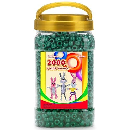 Iooleem Pony Beads(2000pcs Dark Green Pony Beads), Beads for Bracelets Making, Beads for Crafts, Beading Supplies, Friendship Bracelets Making. - Image 1