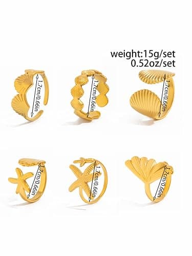 Inactwin 6PCS Chunky Gold Starfish Shell Rings for Women Trendy Dainty Summer Beach Stackable Stainless Steel Ring Surfer Fashion Statement Beachy Boho Jewelry Gifts thumbnail 5
