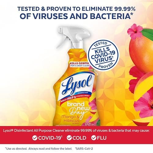 Lysol Brand New Day All Purpose Cleaner, Mango & Hibiscus, 650 mL | Grease Fighting, Multi Surface Cleaner Trigger Spray, Removes Soap Scum thumbnail 5