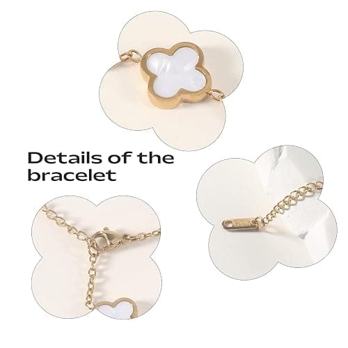 KINFERTE for 18K Gold Plated Double Sided Clover Bracelet for Women Lucky Four Leaf Clover Bracelet Flower Link Bracelets Trendy Jewelry Gifts for Women,Wife, Girlfriend, Mom, Sister, Bestie, Grandma thumbnail 4