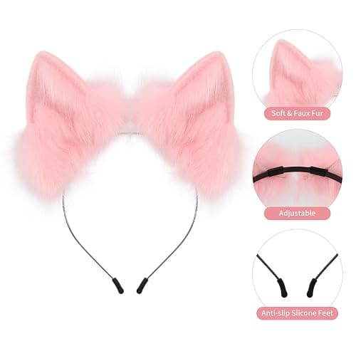 SMILETERNITY Animal Wolf Fox Ears Headband Cute Furry Faux Fur Handmade Hair Hoop for Cosplay Party Halloween thumbnail 4