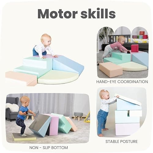 IGLU Soft Play Corner Climber Montessori Foam Blocks for Toddlers 1 Year Old with 5 Shape Forms Equipment for Kids in Pastel Colors thumbnail 4