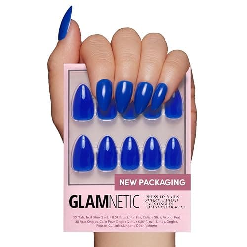 Glamnetic Press On Nails - Cobalt Blue | Opaque Bright Vibrant Blue Short Almond Fake Nails, Salon Quality | 15 Sizes - 30 Nail Kit - Image 1