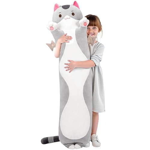 Mewaii Long Cat Plush 5 Sizes, 120% Extra Filling Giant Plushness Kids Body Pillow, Kawaii Cute Grey Cat Stuffed Animals Plushies, Big Long Body Pillow Cat Plush Gift for Girls 20β - Grey Cat 2025 - 19.6in/50cm - Image 1