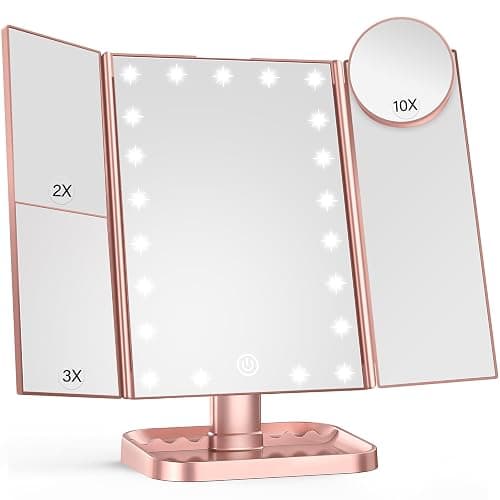 HUONUL Makeup Mirror, 10X 3X 2X Magnification, Lighted Makeup Mirror, Touch Control, Dual Power Supply, Portable LED Mirror, Women Gift (Rose Gold) - Image 1