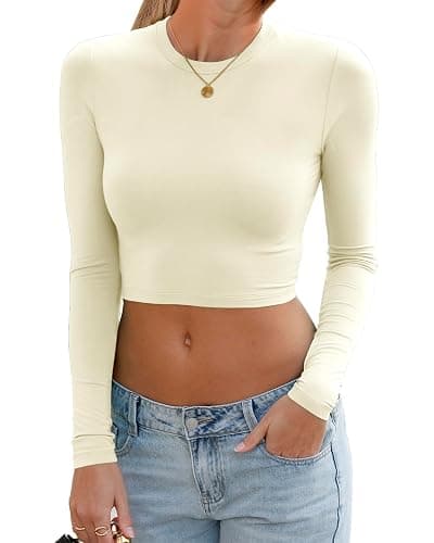 Abardsion Women's Sexy Long Sleeve Crop Tops 2025 - Basic Crew Neck Slim Fitted Fall Cropped Shirts - Image 1