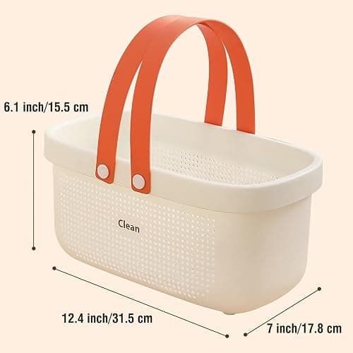Laigoo Large Portable Shower Caddy Basket, Plastic Storage Basket with Handles Storage Bins Shower Storage Organizer for Bathroom, College Dorm, Kitchen, Bedroom, Gym - Orange thumbnail 3
