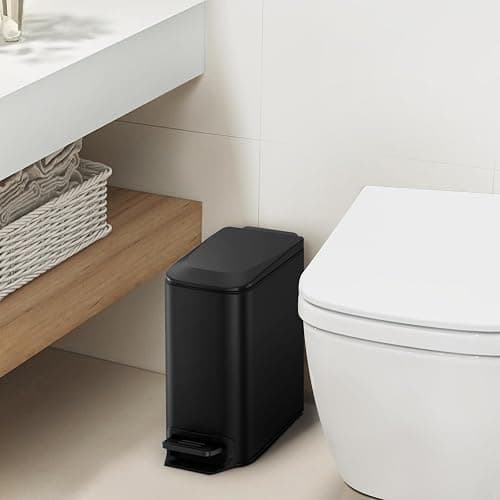 Cesun Small Bathroom Trash Can with Lid Soft Close, Step Pedal, 6 Liter / 1.6 Gallon Stainless Steel Garbage Can with Removable Inner Bucket, Anti-Fingerprint Finish (Matt Black) thumbnail 2
