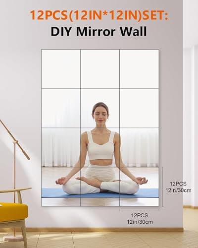 12Pack Acrylic Flexible Mirror Sheets,12x12 Inch Self-Adhesive Mirror Tiles,Square Cuttable Wall Stickers Non Glass Safety Reflective for Home Wall DIY Decor thumbnail 2