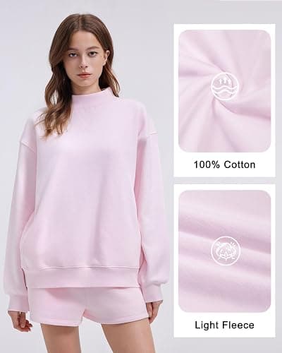 SUUKSESS Women Cotton Mock Neck Sweatshirts Oversized Long Sleeve Pullover thumbnail 5