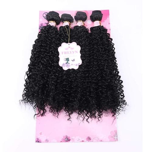 FRELYN Kinky Curly Hair Bundles Synthetic Hair Weave Bundles 18 18 20 20 Inches 4 Pieces/Pack Black Color Quick Weave Sew in Extension Very Soft thumbnail 8