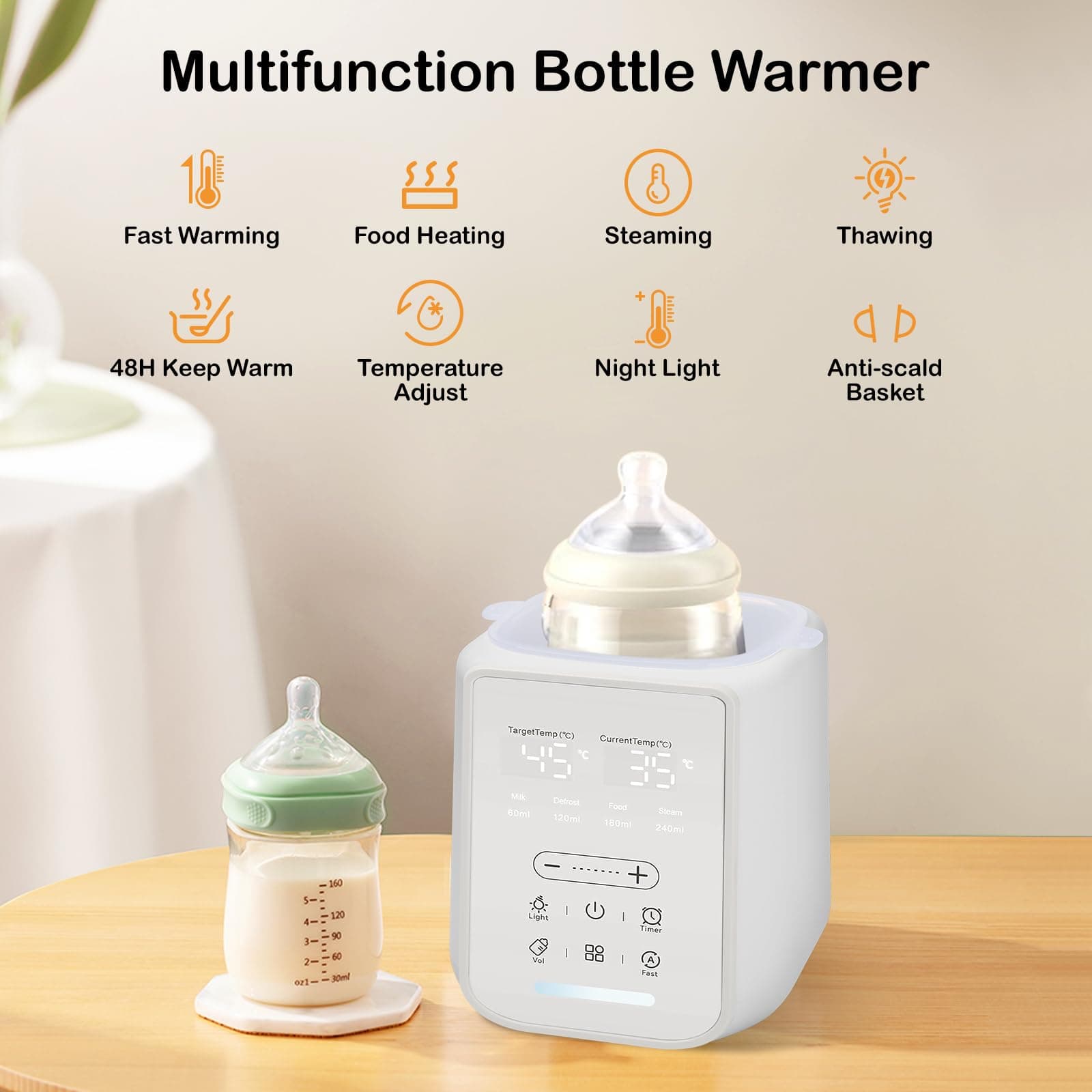 Baby Bottle Warmer, 5-in-1 Bottle Warmer for Breastmilk, Formula Milk Warmer, Baby Food Heater with Smart Accurate Temperature Control, Automatic Shut-Off Baby Water Warmer, White thumbnail 3