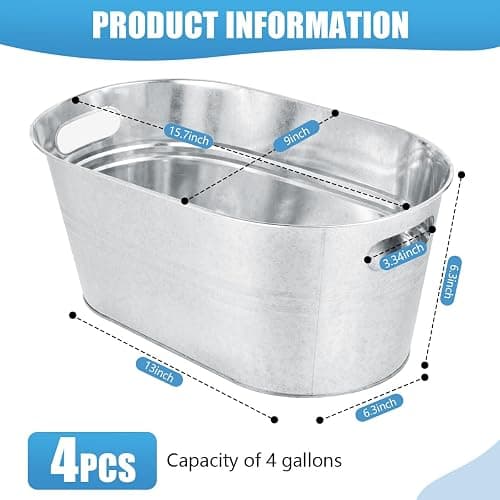 OBTANIM 4 Pack 4 Gallon Galvanized Ice Buckets Metal Champagne Drink Cooler Storage Ice Tub with Carry Handles for Beer Cocktails Wine Beverage Home Parties Bar Cooling Supplies thumbnail 3