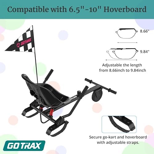 Gotrax Hoverboard Kart Seat Attachment Accessory for 6.5" 8" 8.5" 10" Self Balancing Scooter, Adjustable Frame Length and Handlebar Control Buggy Attachment, Hover Board Go Kart Accessory Kids Adults thumbnail 4