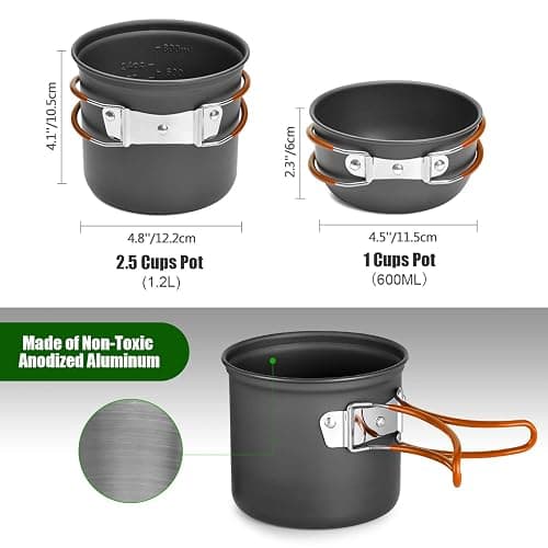 Odoland 8pcs Camping Cookware Mess Kit, Camping Pot and Pan Set with Mini Backpacking Stove, Stainless Steel Cup, Spork and Tank Bracket, Cooking Gear for Outdoor, Hiking, Picnic, Campfire thumbnail 3