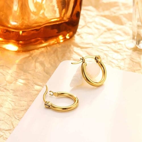 Jstyle 3 Pairs Stainless Steel Hoop Earrings Set for Women Mens Black Silver Gold Small Hoop Earring, Lightweight Click-Top Hoops Piercing 10-20MM thumbnail 7