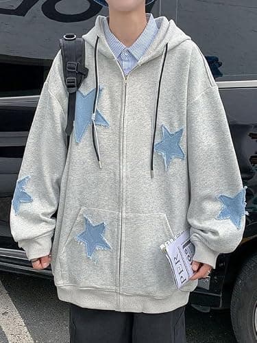 Fronage Y2K Zip Up Jacket for Women Star Graphic Oversized Hoodies Aesthetic 90s Gothic Sweatshirt Clothes Men thumbnail 5