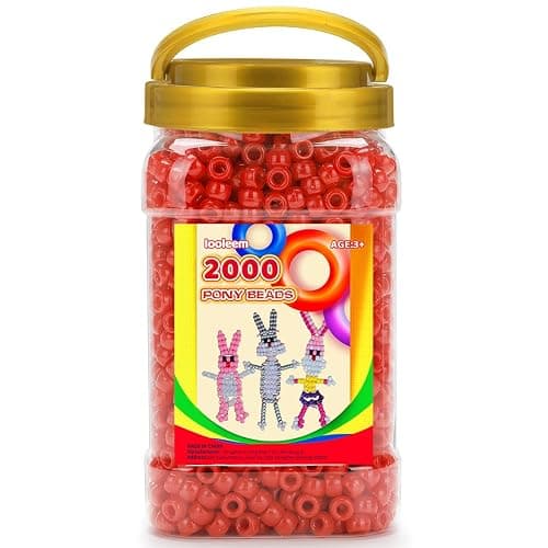 Iooleem Pony Beads(2000pcs Red Pony Beads), Beads for Bracelets Making, Beads for Crafts, Beading Supplies, Friendship Bracelets Making. - Image 1