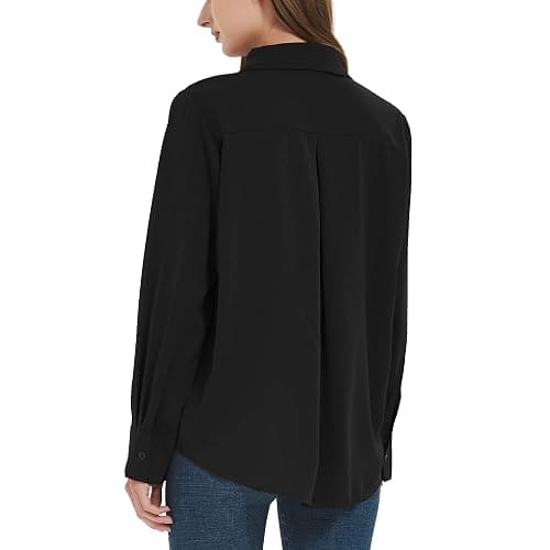YAMANMAN Women's Button Down Shirt Classic Long Sleeve Collared Tops Work Office Chiffon Blouse thumbnail 4