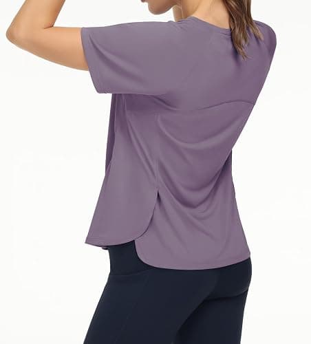 THE GYM PEOPLE Women's Short Sleeve Workout Shirts Breathable Yoga T-Shirts with Side Slits Athletic Tee Tops thumbnail 2