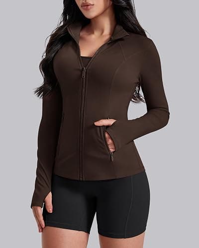 AVGO Womens Workout Jackets Lightweight Athletic Zip Up Jacket Slim Fit Running Gym Top with Pockets & Thumb Holes thumbnail 2