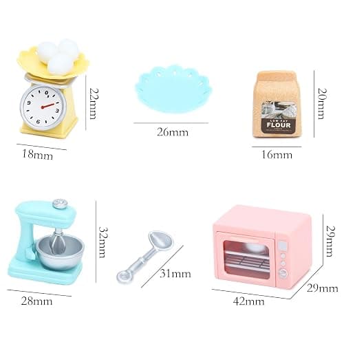 ONEST 26 Pieces Miniature Dollhouse Accessories Mini Stuff with Stand Mixer Kitchen Scale Flour Rolling Pin and Others for Dollhouse Kitchen Toys - Dessert Making thumbnail 3