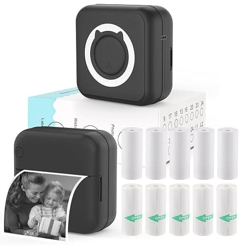 HUIJUTCHEN Mini Photo Printer - Portable Pocket Sticker Printers for iPhone Thermal Printer with 10 Rolls Thermal Paper for Photo, Memo, Journal - Black - Image 1