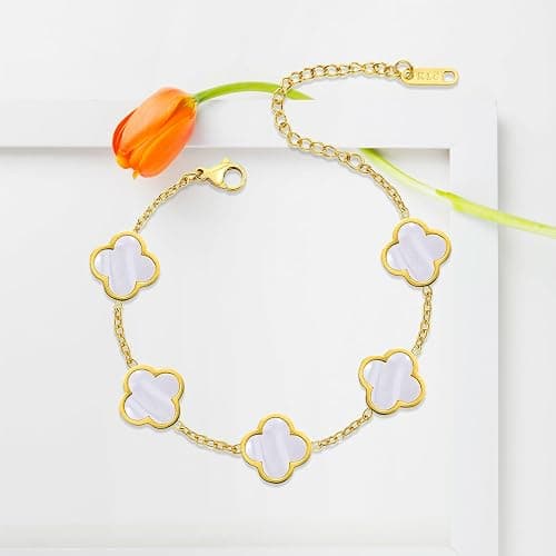 18K Gold-Plated Four Leaf Clover Bracelet for Women ，Adjustable lucky Bracelet Set Jewelry ，Jewelry Gifts for Women thumbnail 5