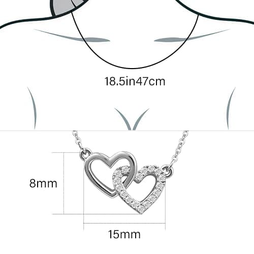 Desnuage Tiny Double Heart Necklace Small Sterling Silver Cubic Zirconia Cute Dainty Love Pendant Heart Necklace for Women thumbnail 4