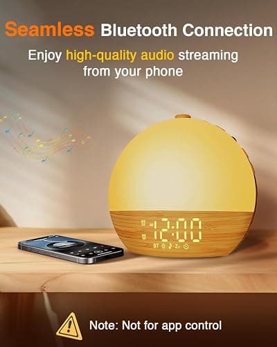 Sunrise Alarm Clock with Sound Machine - Wake Up Light, Wood Grain, Bluetooth, Dual Digital Alarm Clocks for Bedrooms, Adjustable Brightness, 30 Sleep Sounds, White Noise Machine for Baby & Adults thumbnail 6